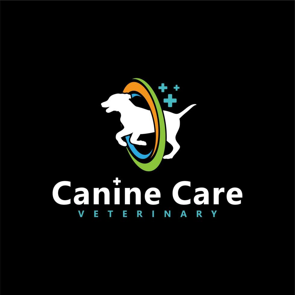 cachorro saúde clínica logotipo, clínica de cuidado de animais domésticos veterinário com cachorro silhueta para animal hospital vetor