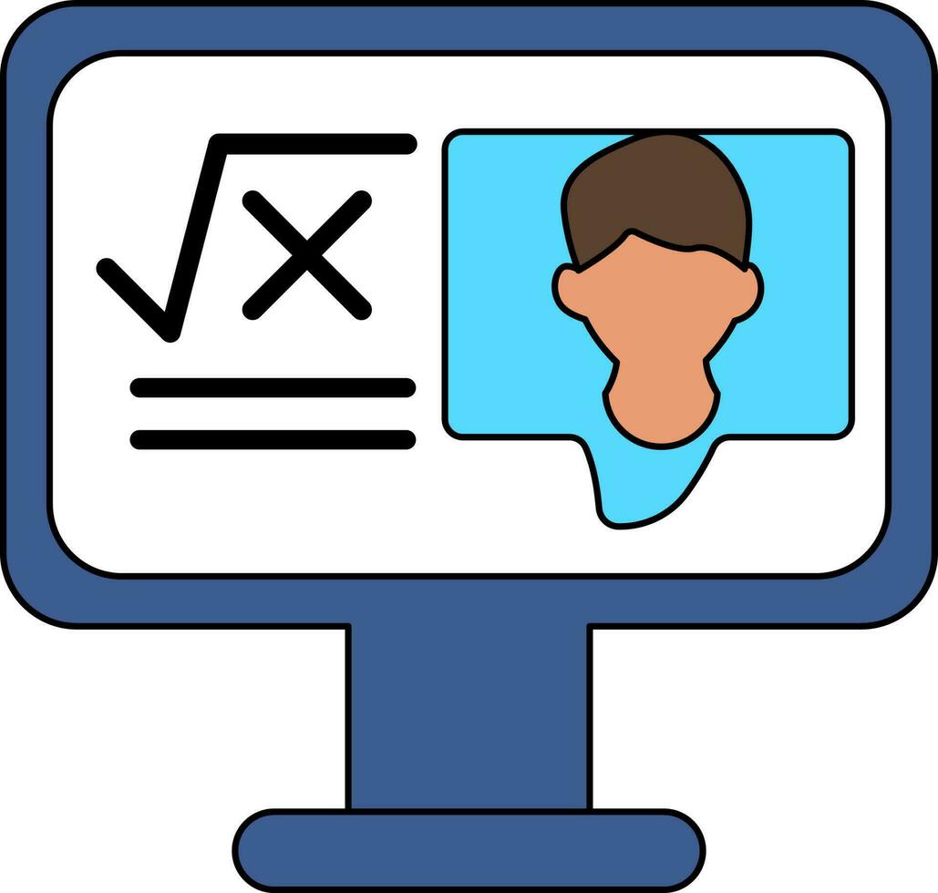 ilustração do matemática professor dentro monitor tela ícone para elearning ou conectados Educação. vetor