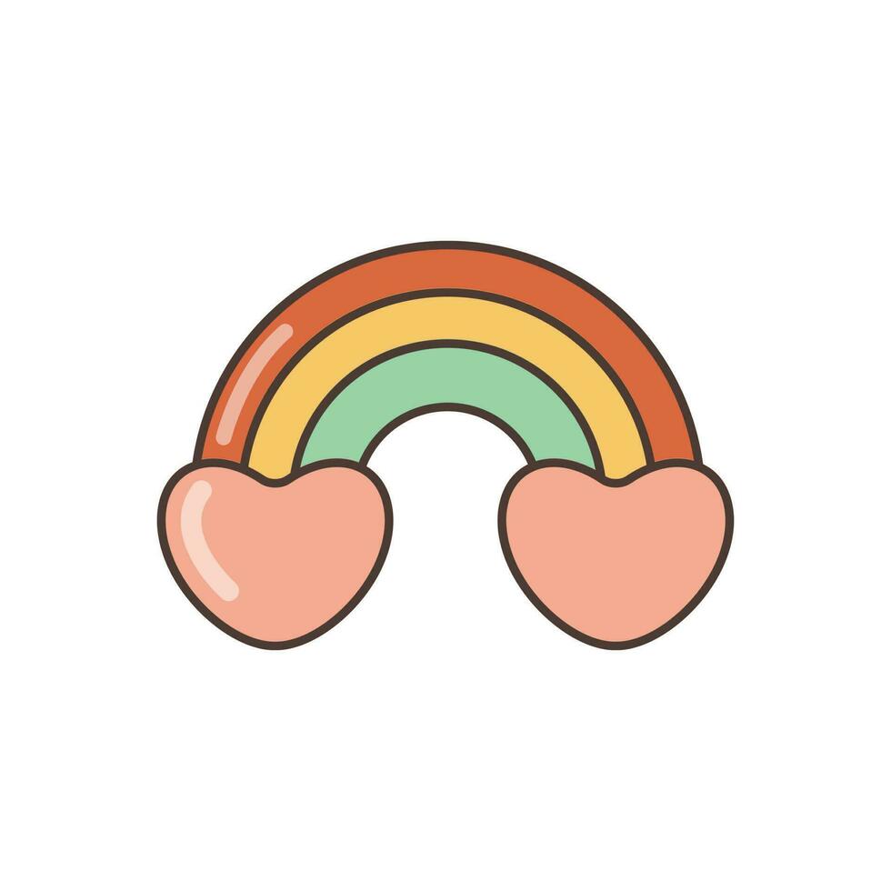 arco Iris ícone com corações ilustração dentro desenho animado estilo. Anos 70 retro clipart vetor Projeto.