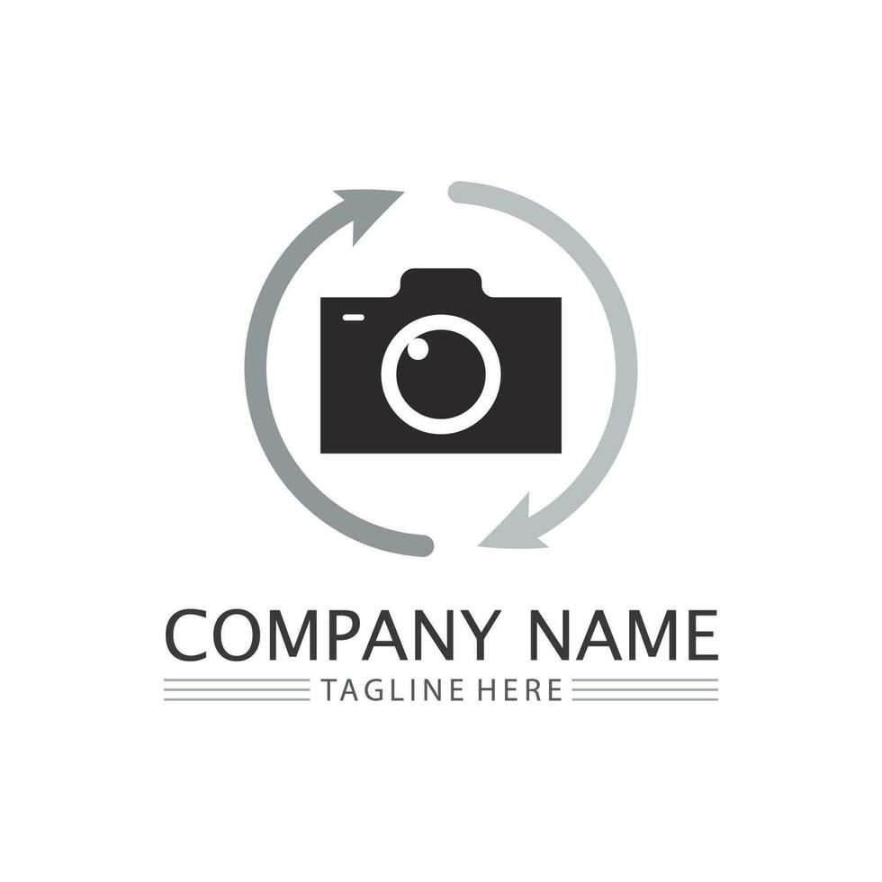 modelo de design de vetor de ícone de logotipo de câmera de fotografia isolado em fundo preto
