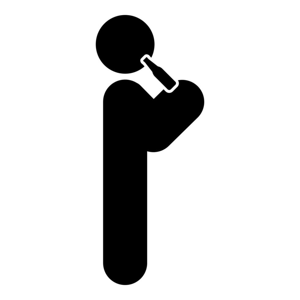 homem humano bebendo água álcool Cerveja a partir de garrafa em pé posição ícone Preto cor vetor ilustração imagem plano estilo
