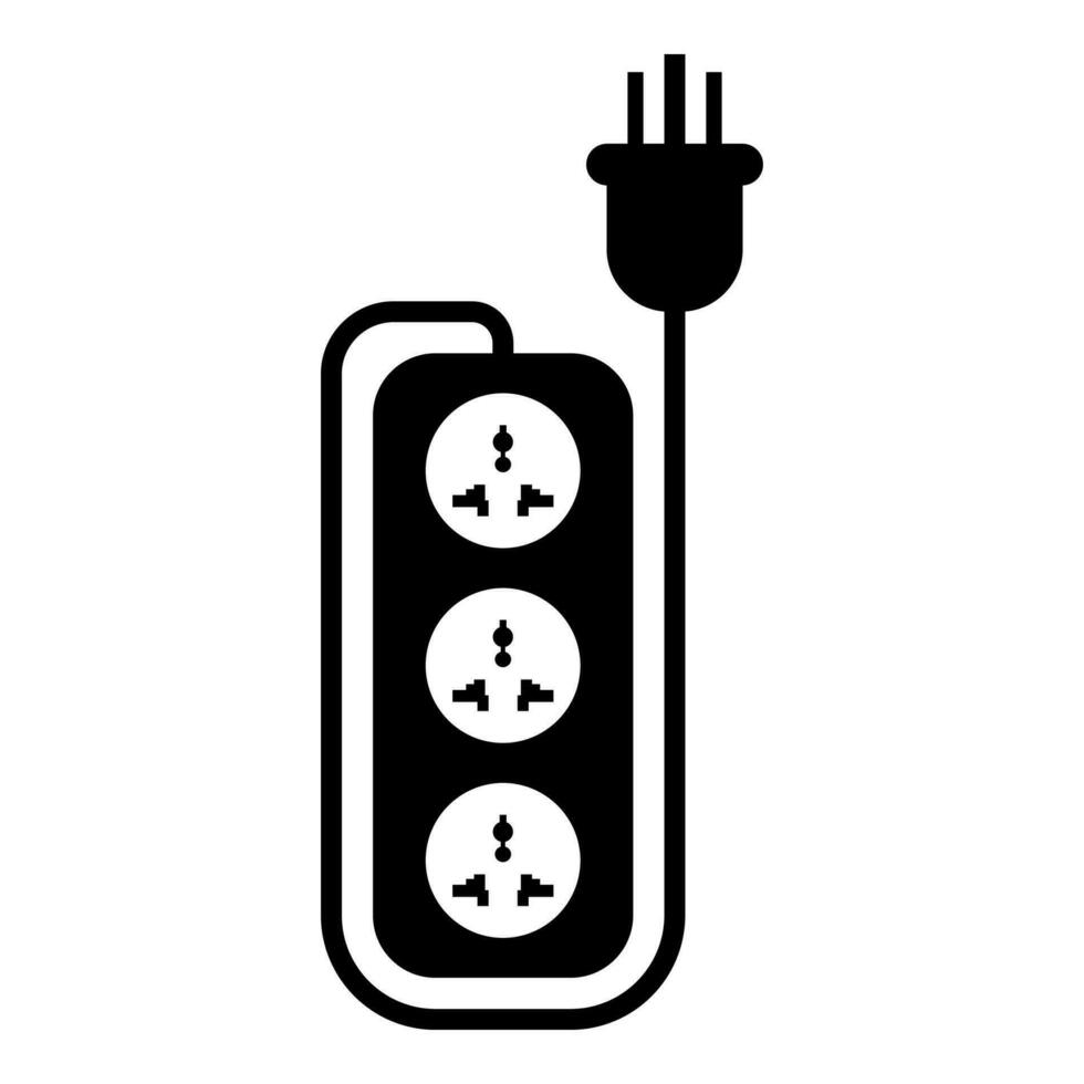 faixa multi plugue rede filtro inteligente poder triplicado fio tomada adaptador elétrico extensão cabo equipamento cordão elétrico tee ícone Preto cor vetor ilustração imagem plano estilo