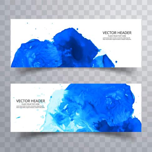 design de banners de respingo aquarela azul moderno vetor