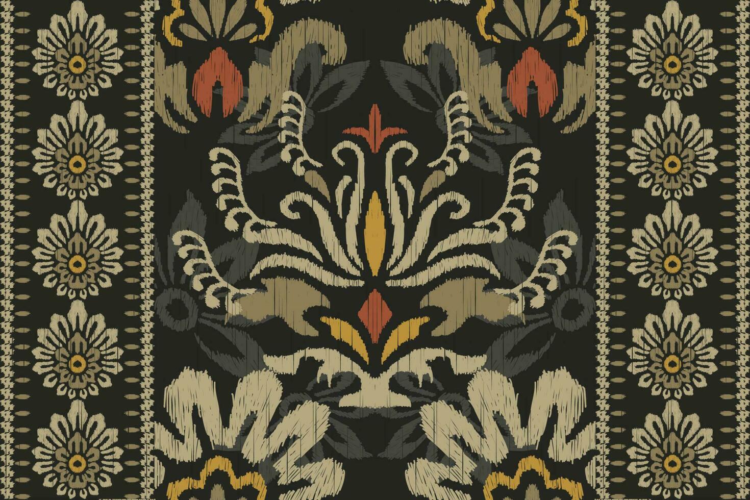 ikat floral paisley bordado em Sombrio verde plano de fundo.ikat étnico oriental padronizar tradicional.asteca estilo abstrato vetor ilustração.design para textura,tecido,vestuário,embrulho,decoração,tapete.