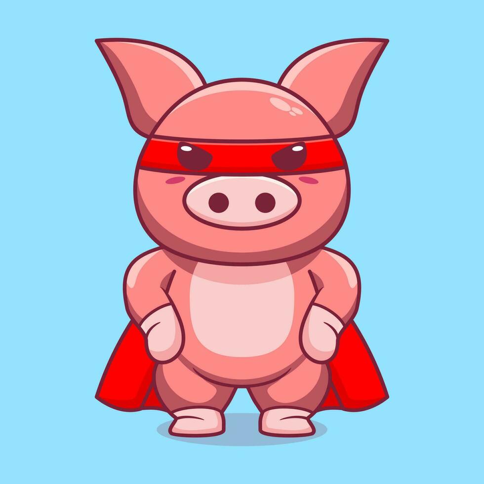 vetor fofa porco super herói desenho animado vetor ícone ilustração