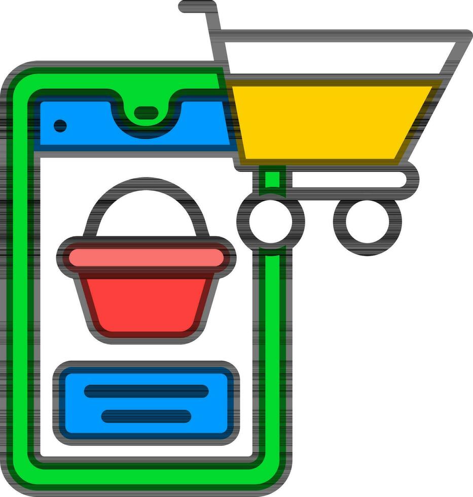 conectados compras carrinho e cesta dentro Smartphone tela colorida ícone. vetor