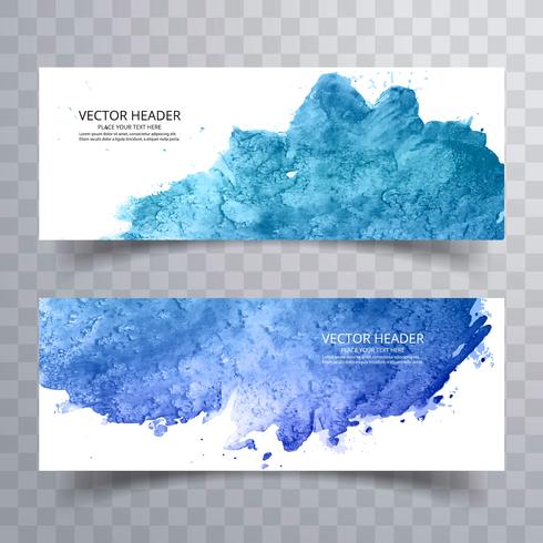 Banners de aquarela azul linda cenografia vetor