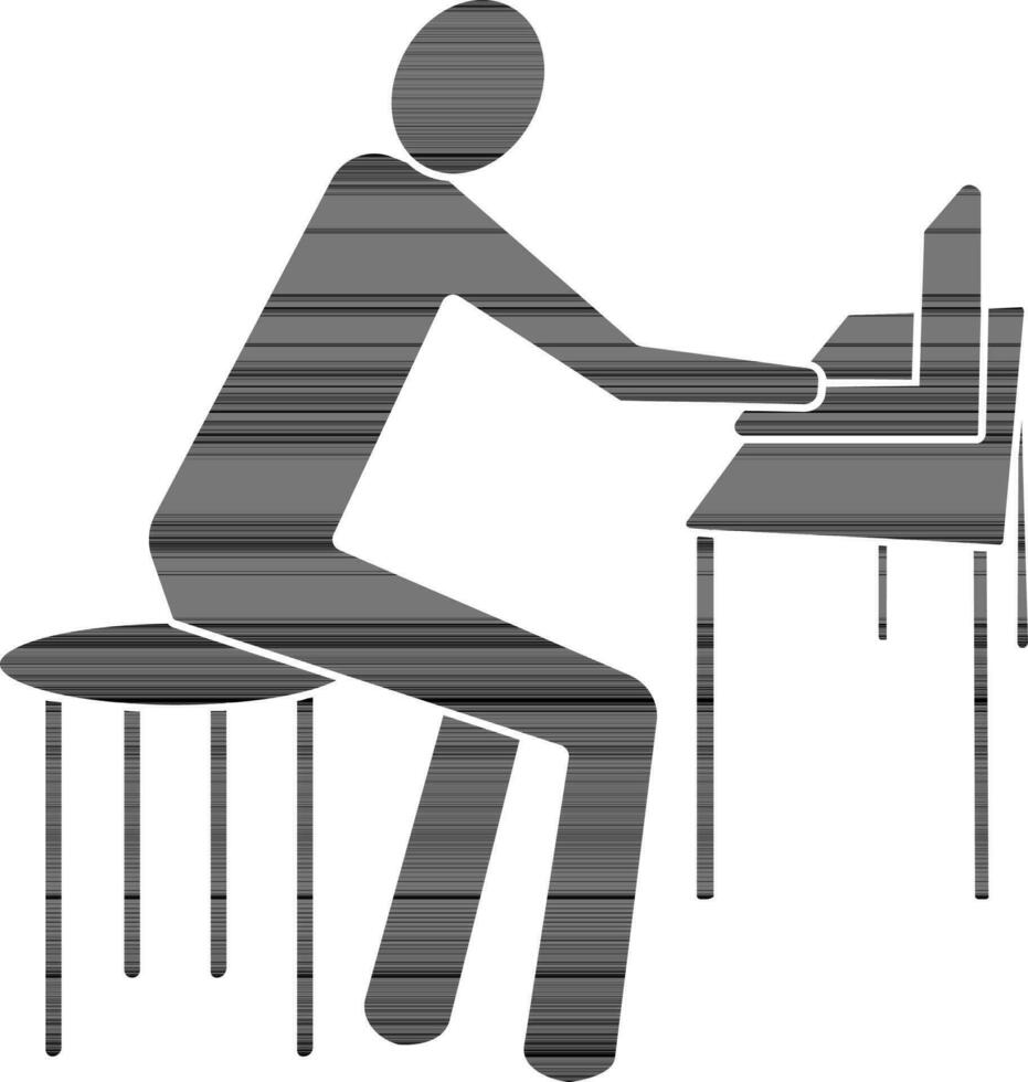 Preto estilo do empregado ícone com procurar trabalho em computador portátil. vetor