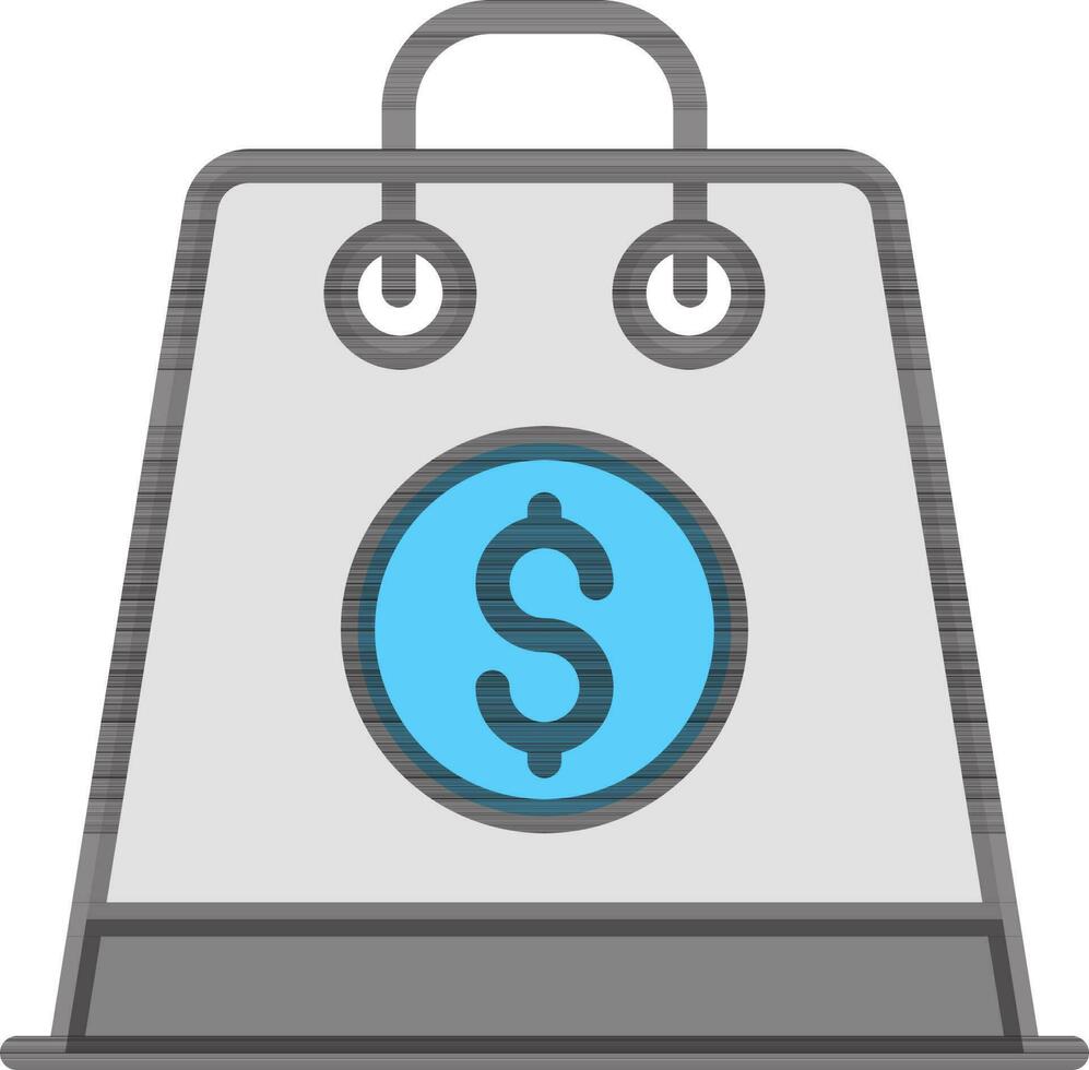 dinheiro símbolo em compras saco ícone dentro cinzento e azul cor. vetor