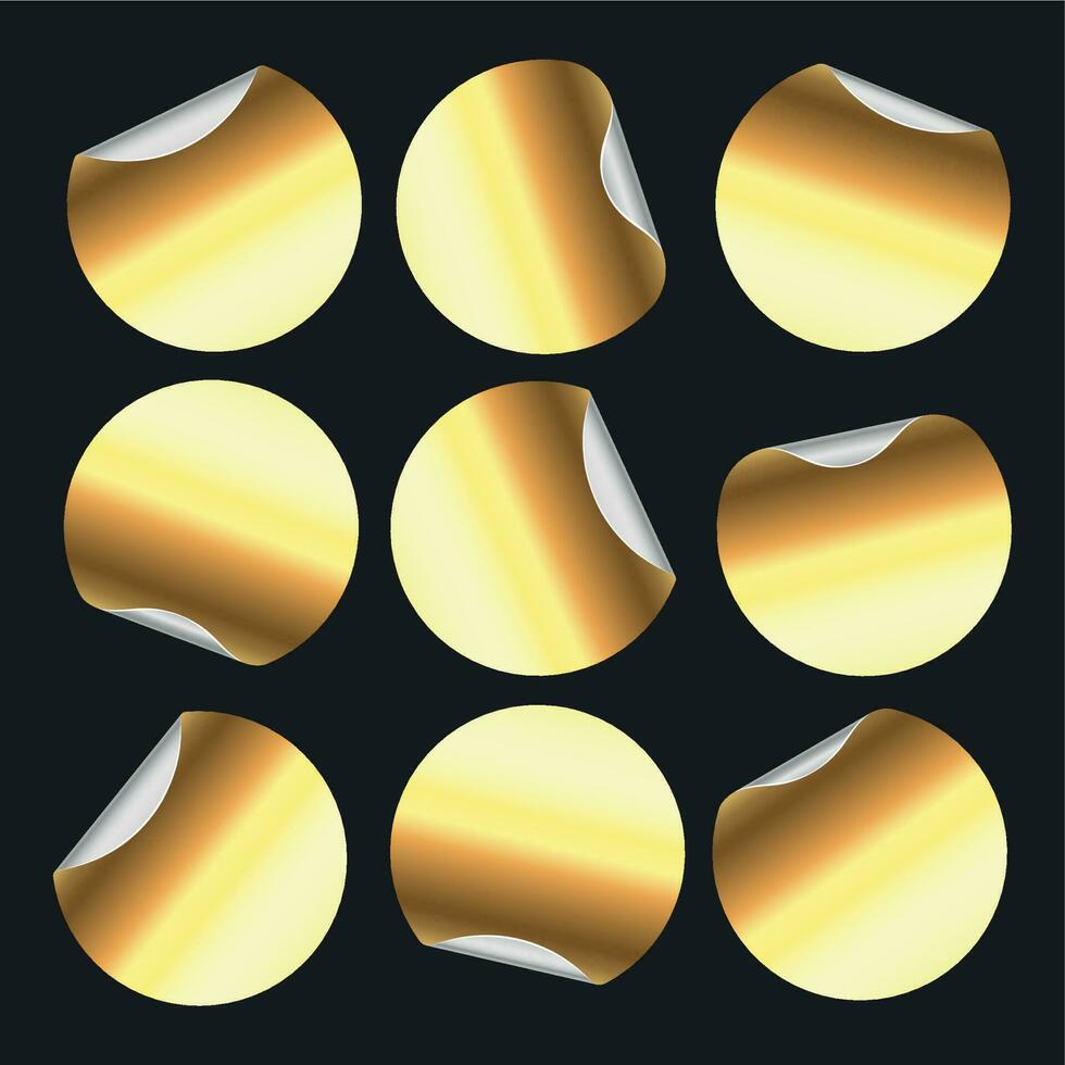 dourado volta adesivo. círculo adesivos, ouro circular rótulo crachá e dourado preço tag emblema isolado vetor conjunto