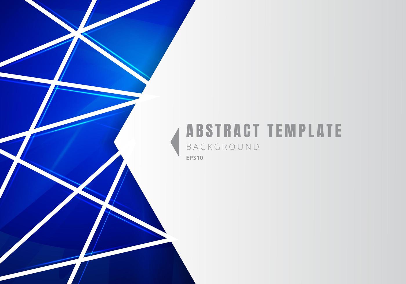 modelo abstrato polígonos de forma geométrica branca com composição de linhas sobre fundo de iluminação de néon azul. vetor