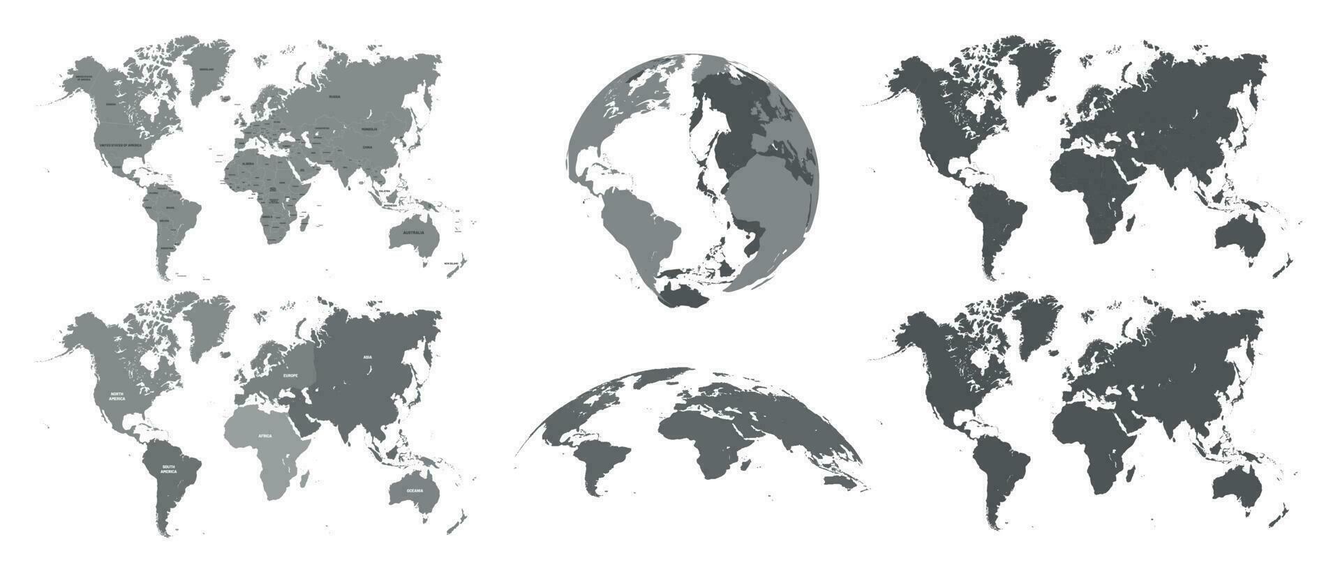 mundo cinzento mapas. mapa Atlas, terra topografia mapeamento silhueta vetor isolado ilustração conjunto