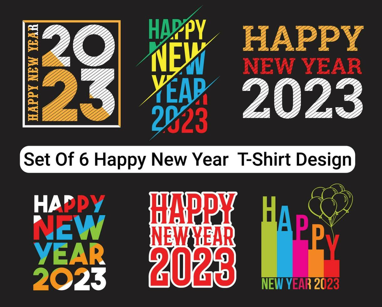 feliz Novo ano camiseta Projeto pacote, conjunto do 6 feliz Novo ano 2023 camiseta projeto, e modelo vetor