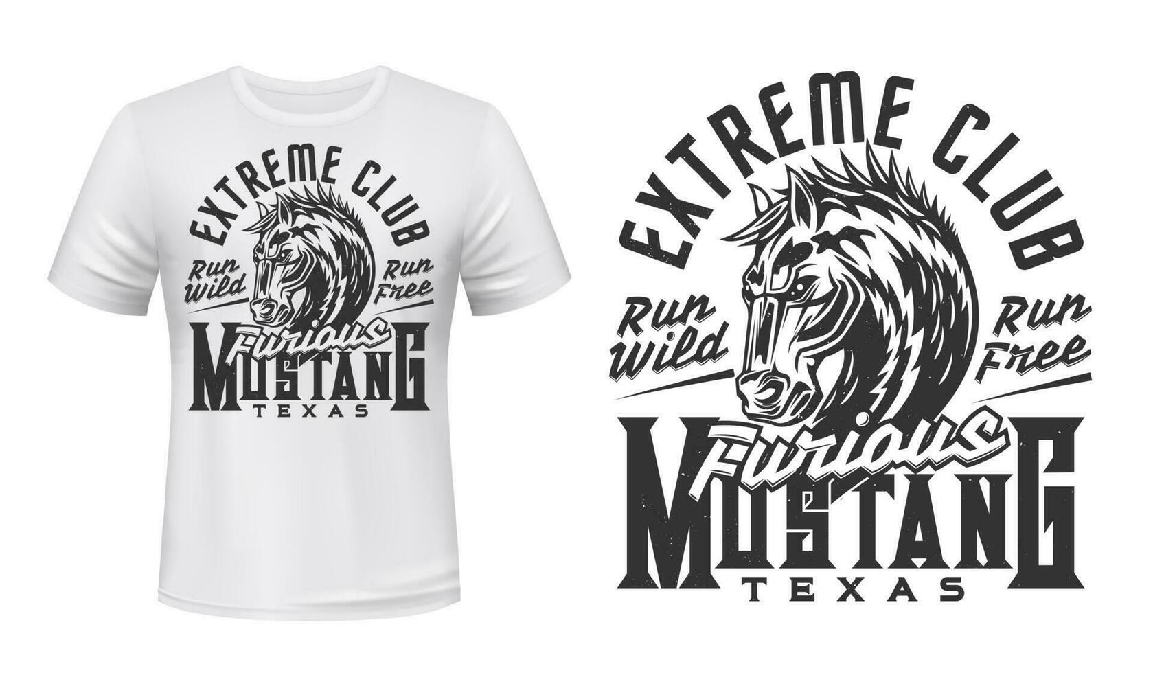 camiseta imprimir, mustang cavalo cabeça, extremo clube vetor