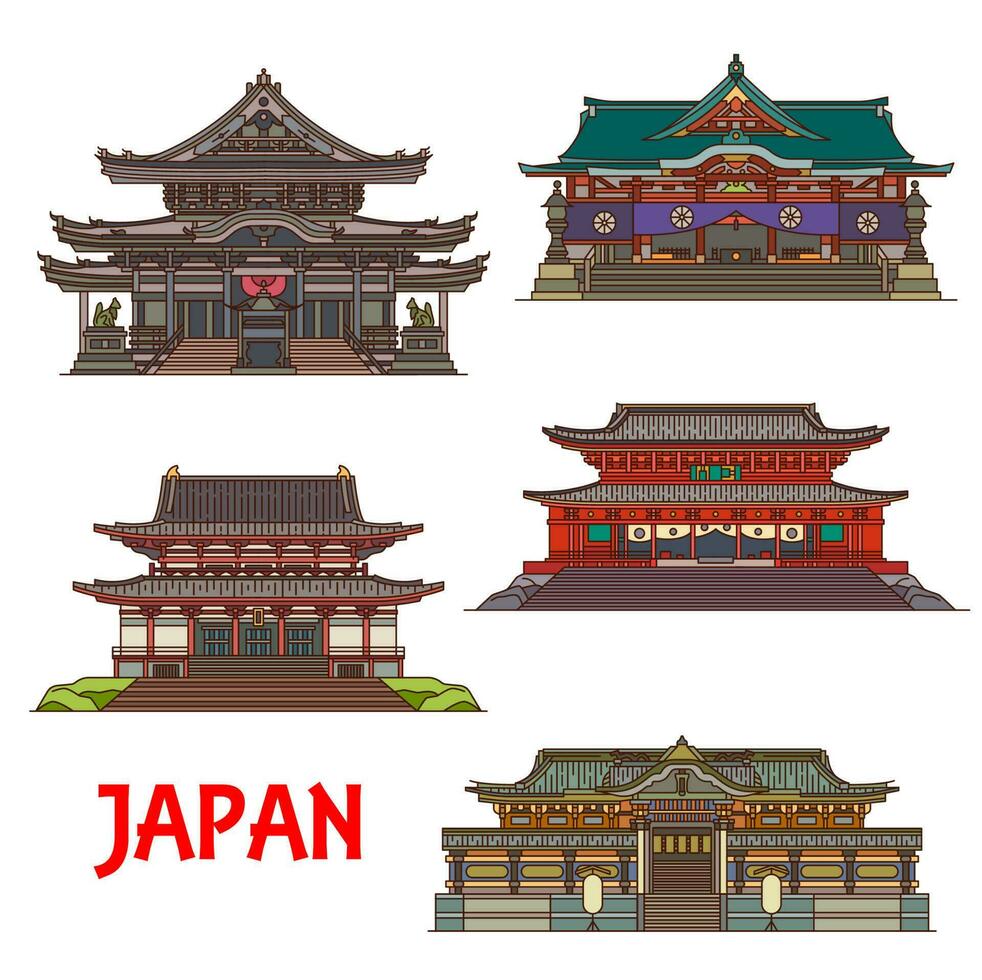 japonês marcos, budista templos e santuários vetor