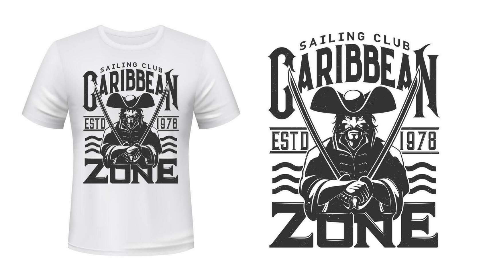 capitão pirata camiseta impressão brincar, Navegando clube vetor