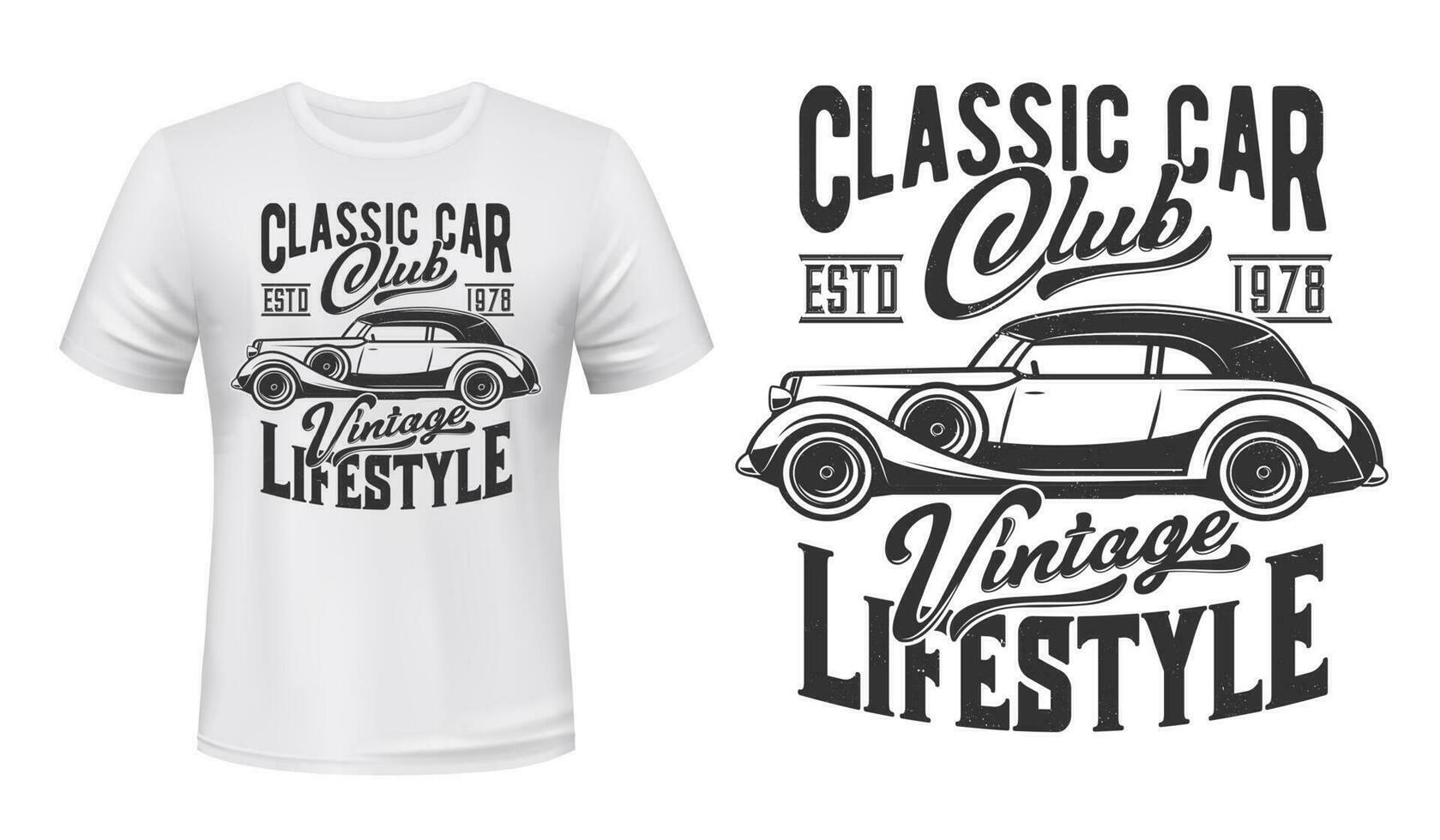 retro carro camiseta impressão brincar, vinage clube vetor