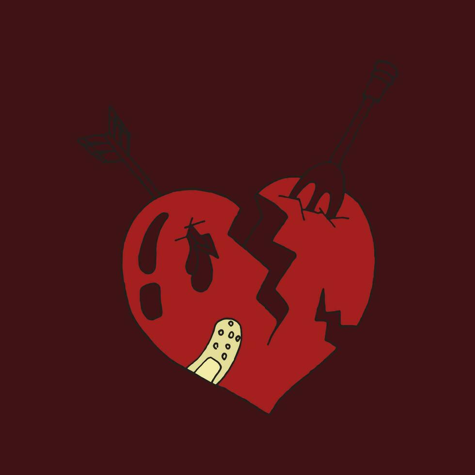 vermelho quebrado corações ícones símbolo do dor e amar. vetor