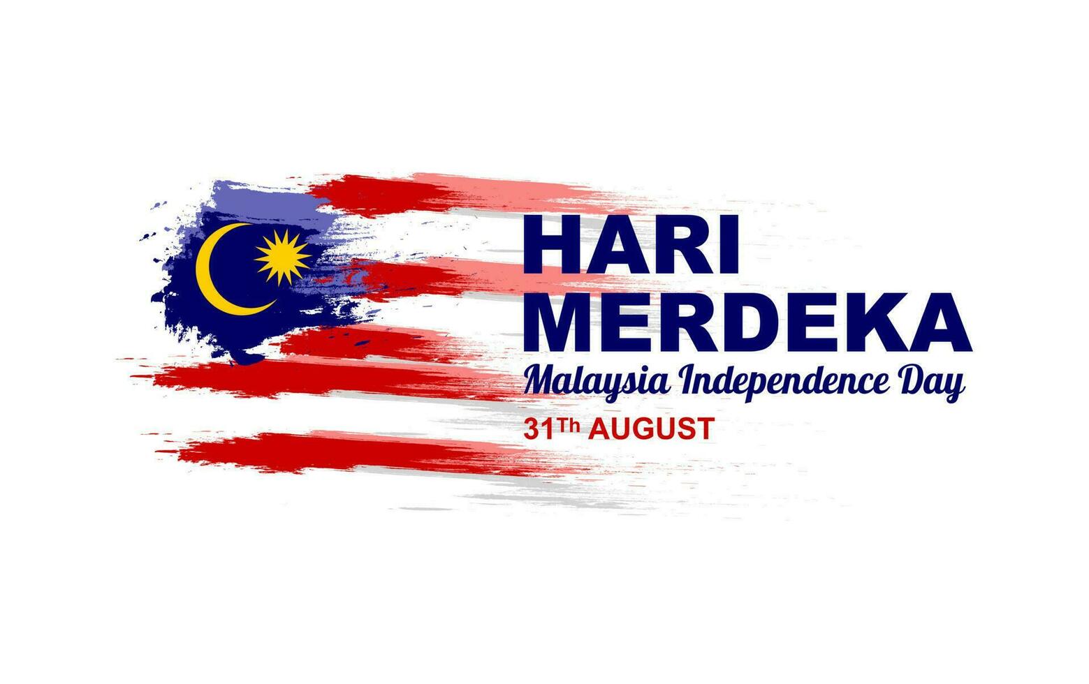 feliz Malásia independência dia cumprimento cartão bandeira projeto, em 31 agosto, com abstrato Malásia bandeira decoração rude escova textura estilo vetor