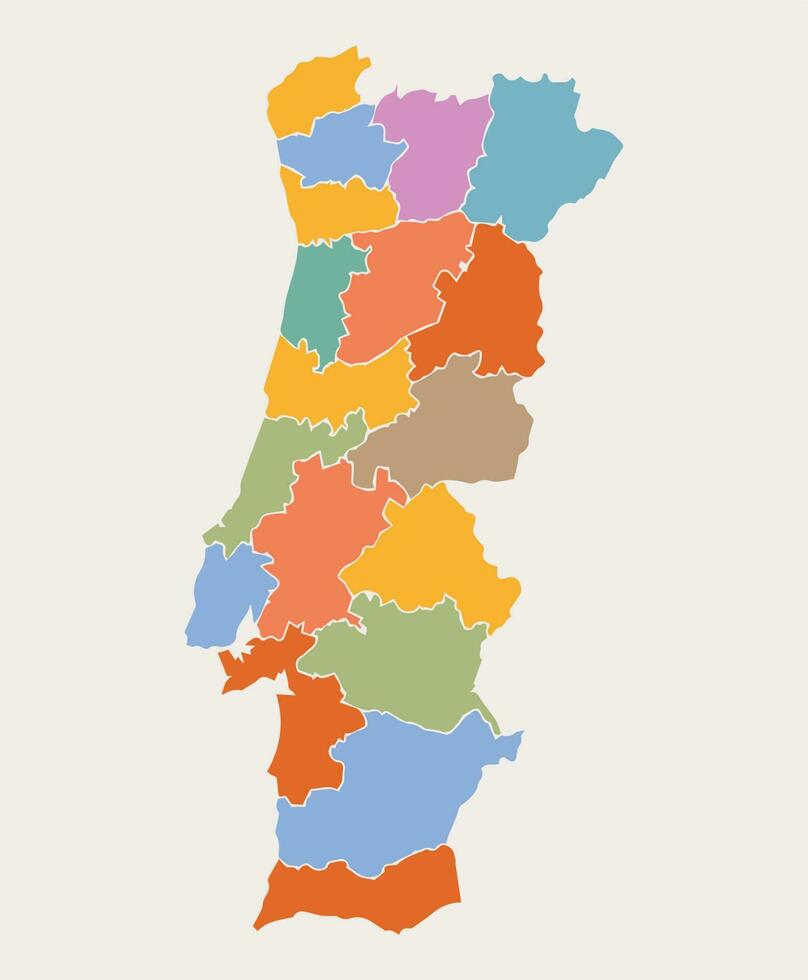 Mapa colorido de portugal com regiões e principais cidades ilustração em  vetor