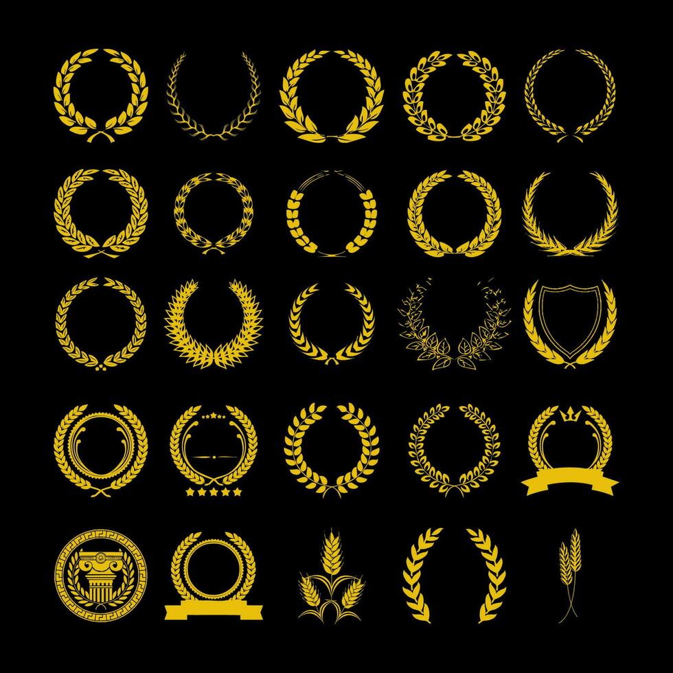 coleção do diferente dourado silhueta louro foliáceo, conquista, heráldica, nobreza, emblema. vetor ilustração.