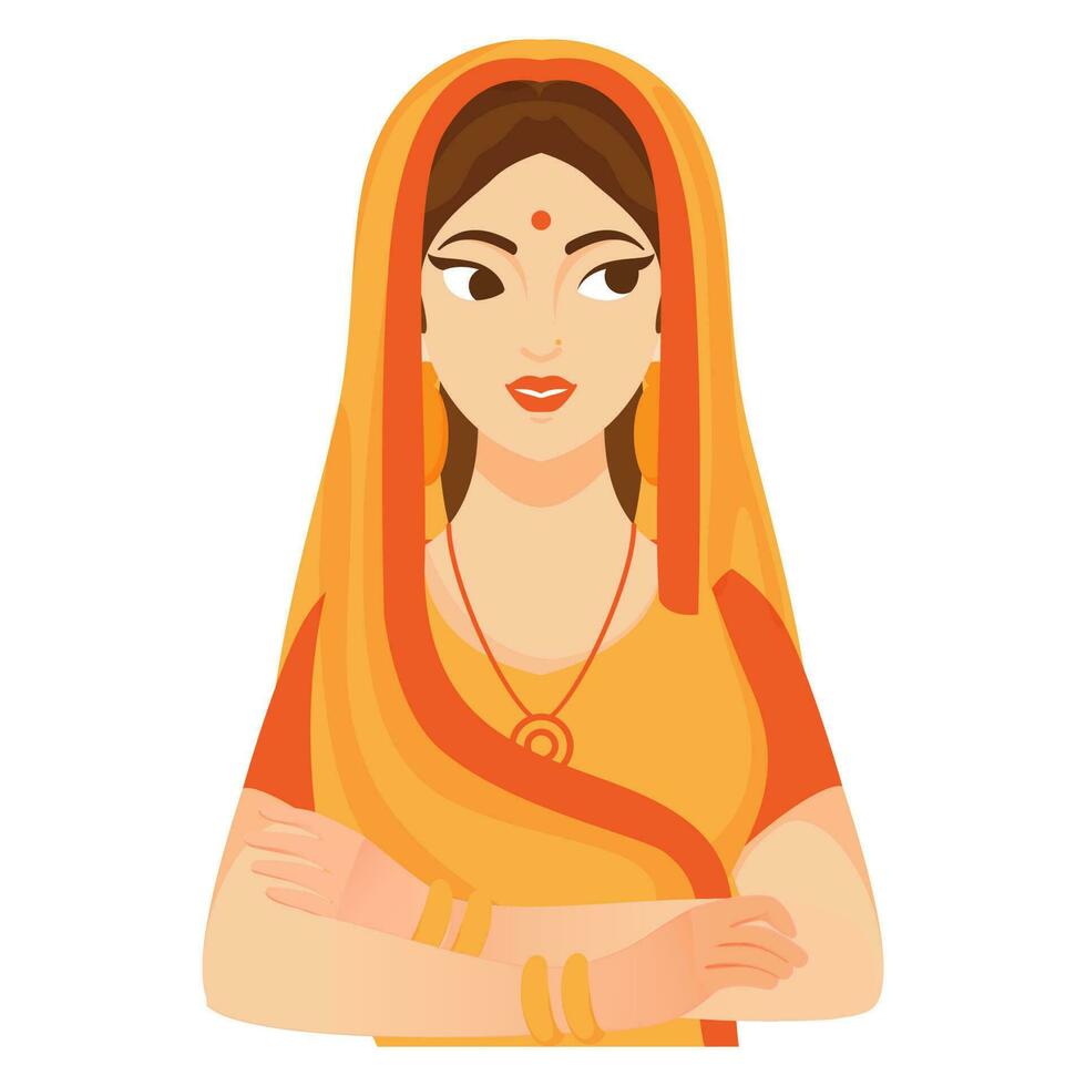 lindo jovem mulher vestindo saree dentro laranja e amarelo cor. vetor
