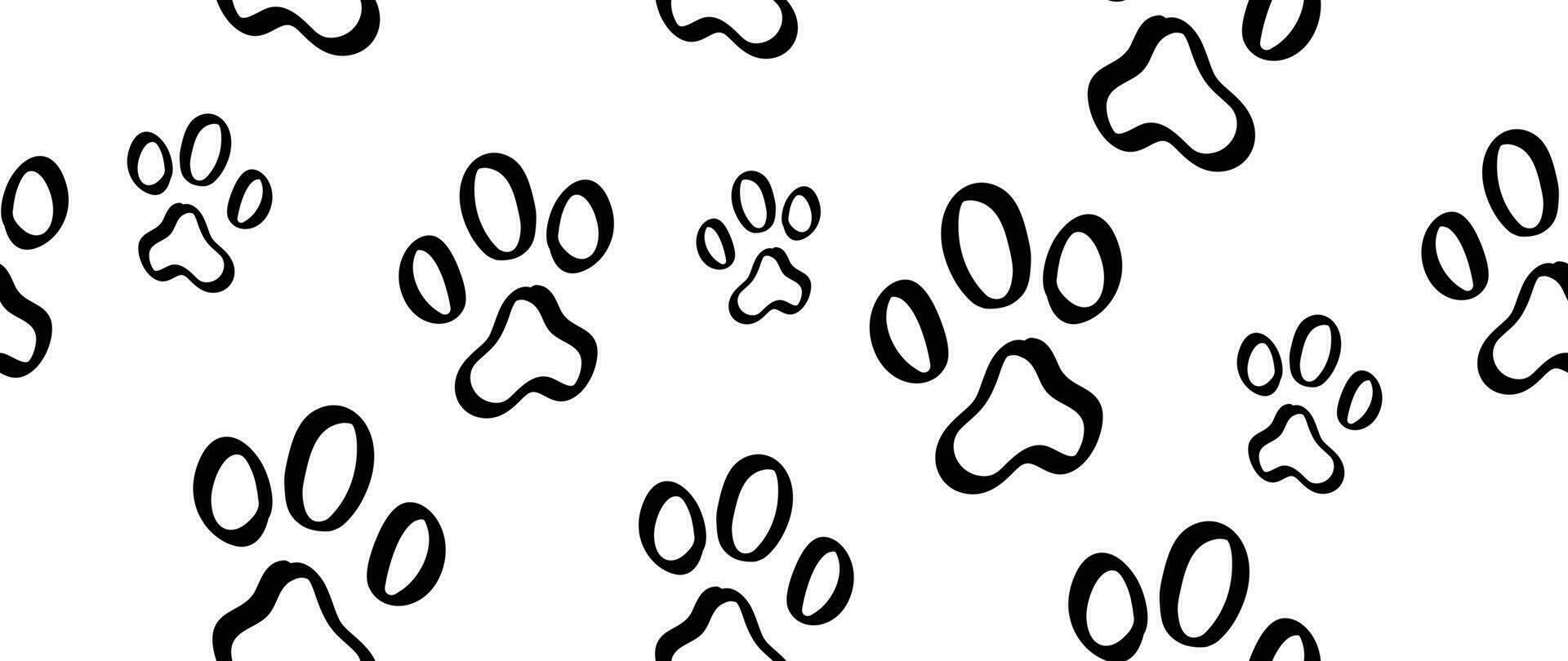 cachorro pata pegadas fundo vetor. mão desenhado animal, bicho de estimação, gato pata silhueta padrão, gatinho, cachorro andando. passos ilustração Projeto para tecido, decorativo, adesivo, papel de parede, crianças vetor