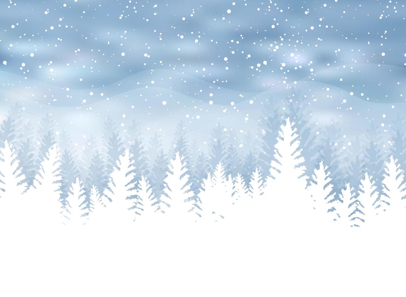 Inverno de Natal em fundo azul. neve branca com flocos de neve na luz brilhante prata. árvore de Natal. vetor