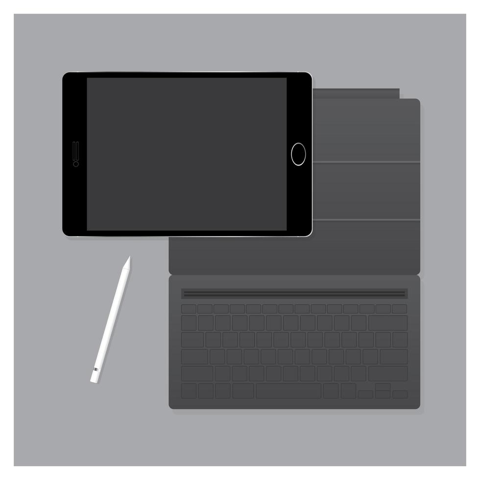 tablet pro preto com capa de teclado e ilustração vetorial de caneta vetor
