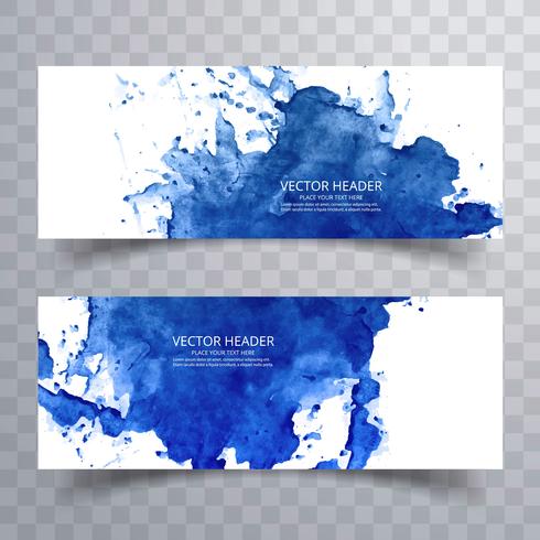 Banners azuis aquarela bonita cenografia vetor