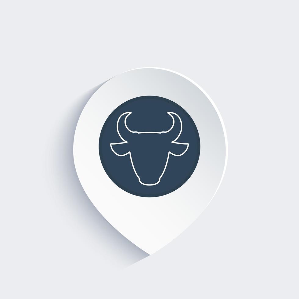 ícone de linha de cabeça de touro no pino do mapa vetor
