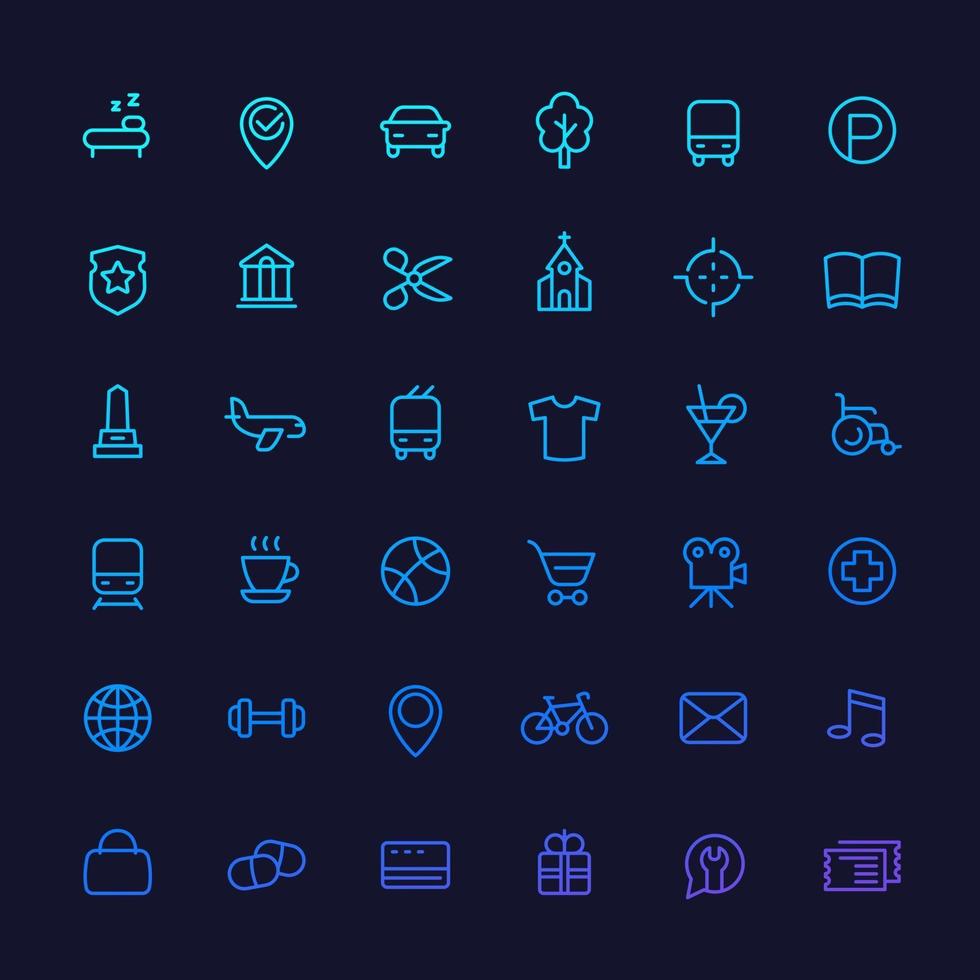 conjunto de ícones de linha para mapas e aplicativos de navegação e web vetor