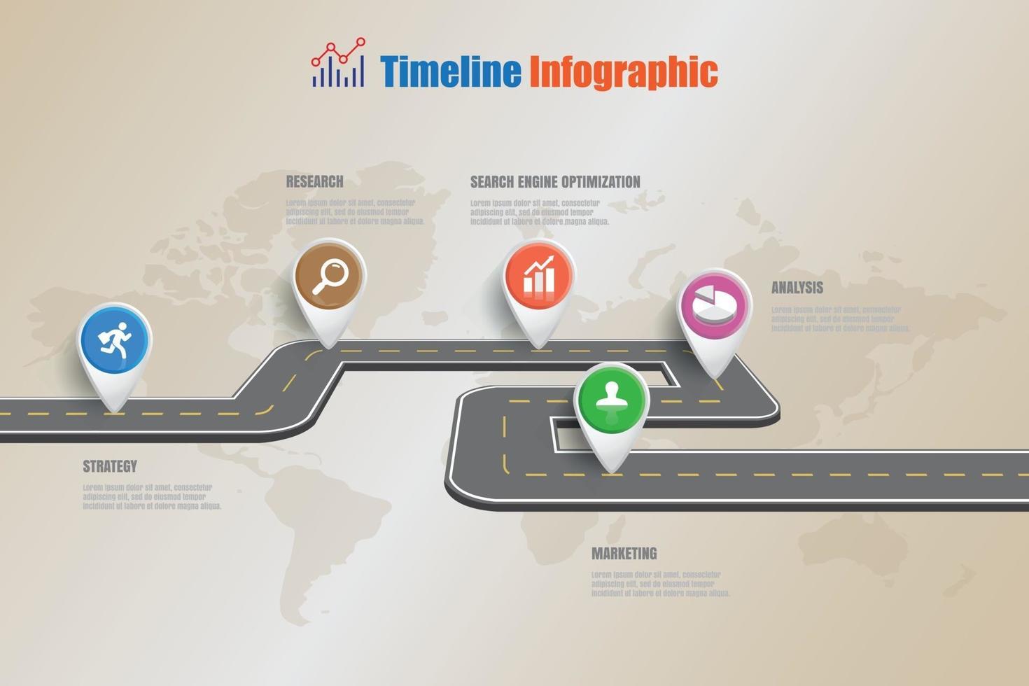 ícones de infográfico de linha do tempo de mapa de estrada de negócios projetados para abstrato modelo de marco elemento diagrama moderno processo tecnologia digital marketing dados apresentação gráfico ilustração vetorial vetor