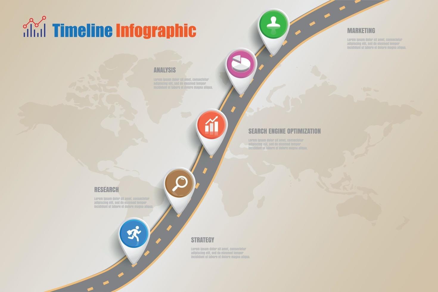 ícones de infográfico de linha do tempo de mapa de estrada de negócios projetados para abstrato modelo de marco elemento diagrama moderno processo tecnologia digital marketing dados apresentação gráfico ilustração vetorial vetor