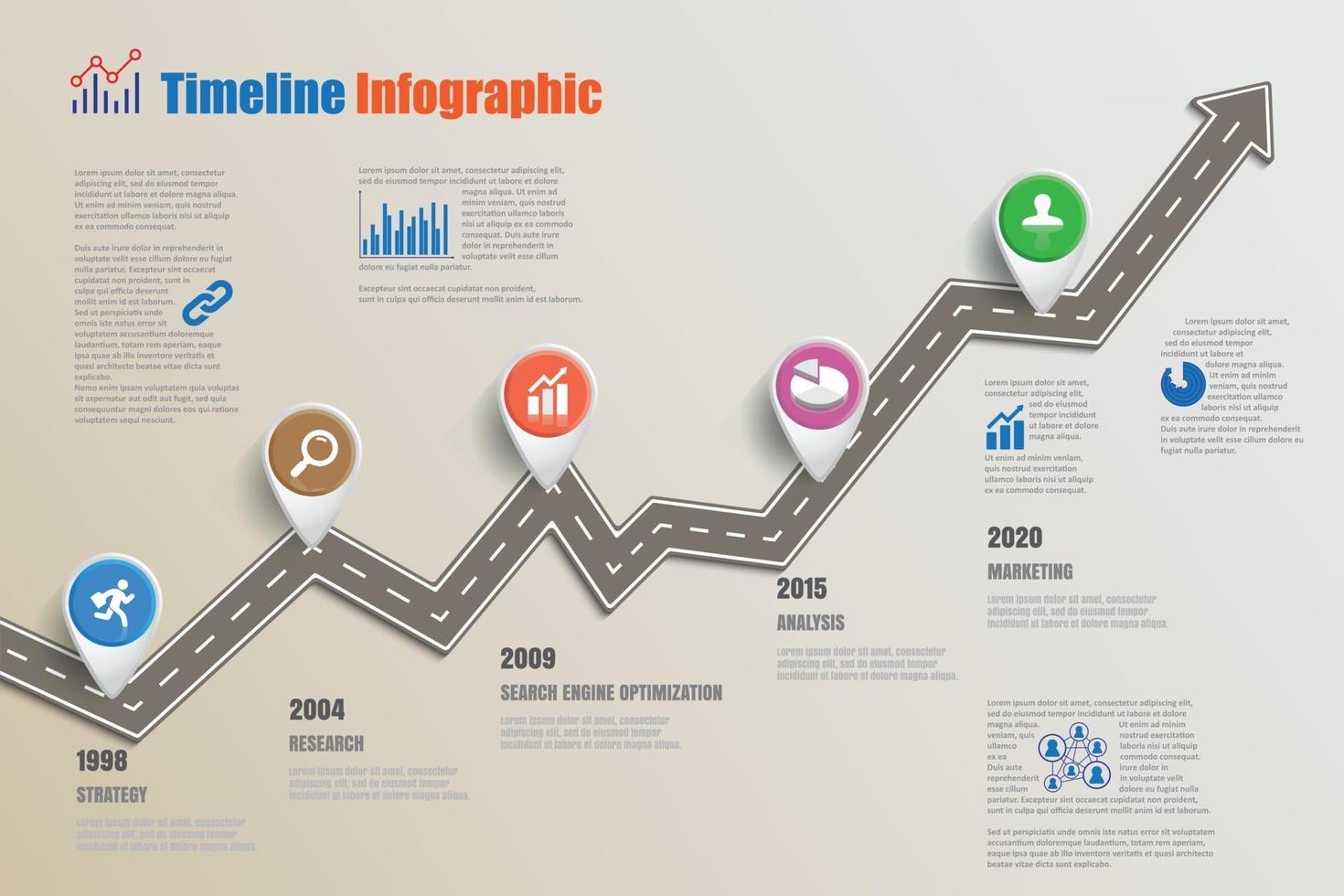 roteiro de negócios linha do tempo infográfico ícones projetados para abstrato modelo elemento moderno diagrama processo páginas da web tecnologia digital marketing dados apresentação gráfico ilustração vetorial vetor