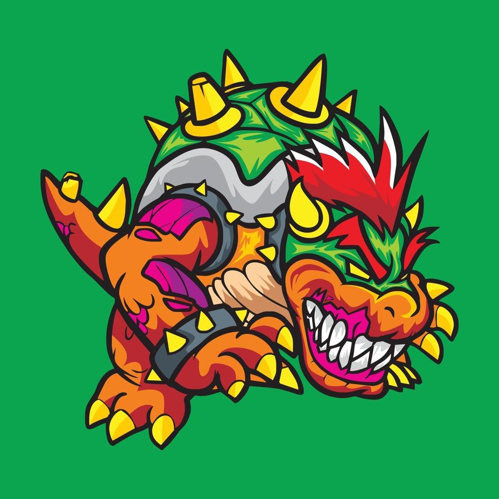 design de camiseta zumbi monstro bowser vetor