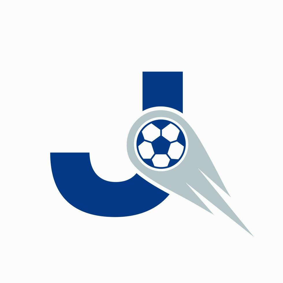 carta j futebol logotipo conceito com comovente futebol ícone. futebol logotipo modelo vetor