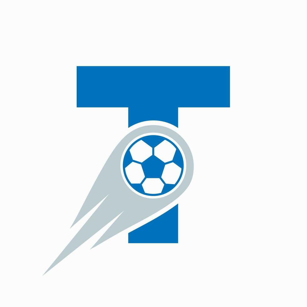 carta t futebol logotipo conceito com comovente futebol ícone. futebol logotipo modelo vetor