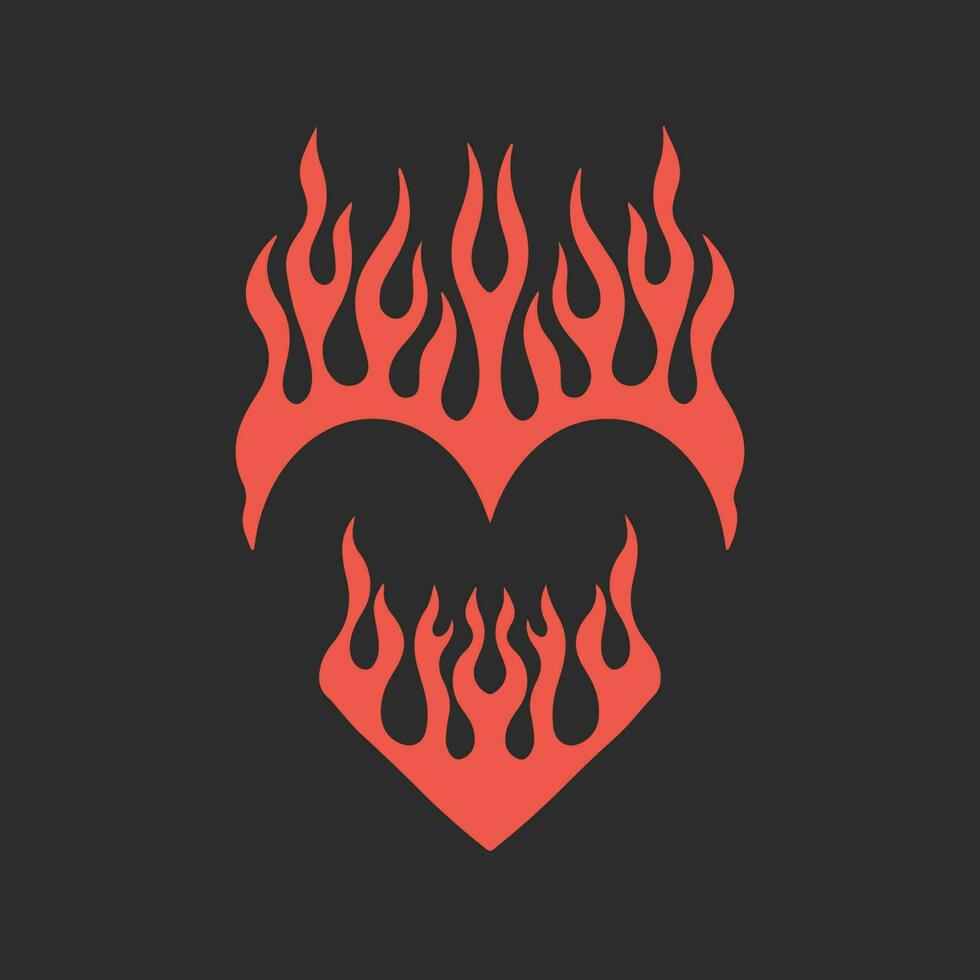 vermelho flamejante amor símbolo logotipo em Preto fundo. tribal decalque estêncil tatuagem Projeto. plano vetor ilustração.