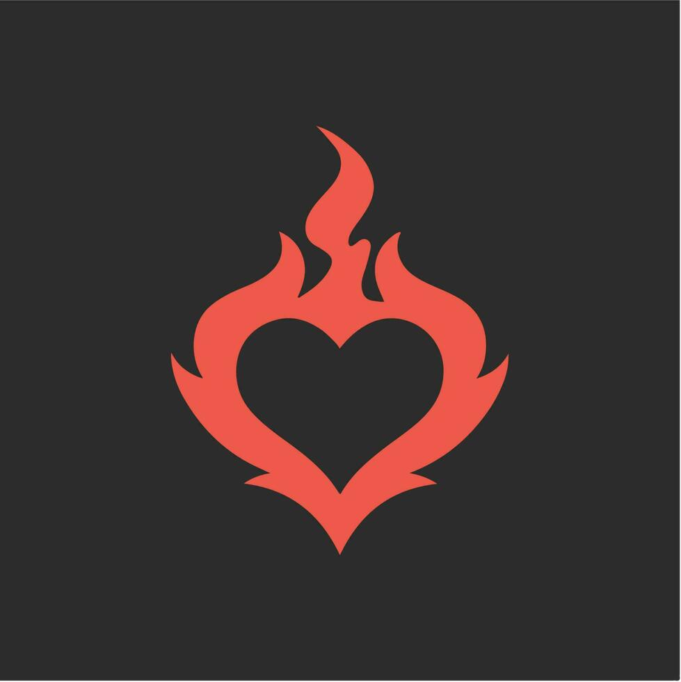 vermelho flamejante amor símbolo logotipo em Preto fundo. tribal decalque estêncil tatuagem Projeto. plano vetor ilustração.