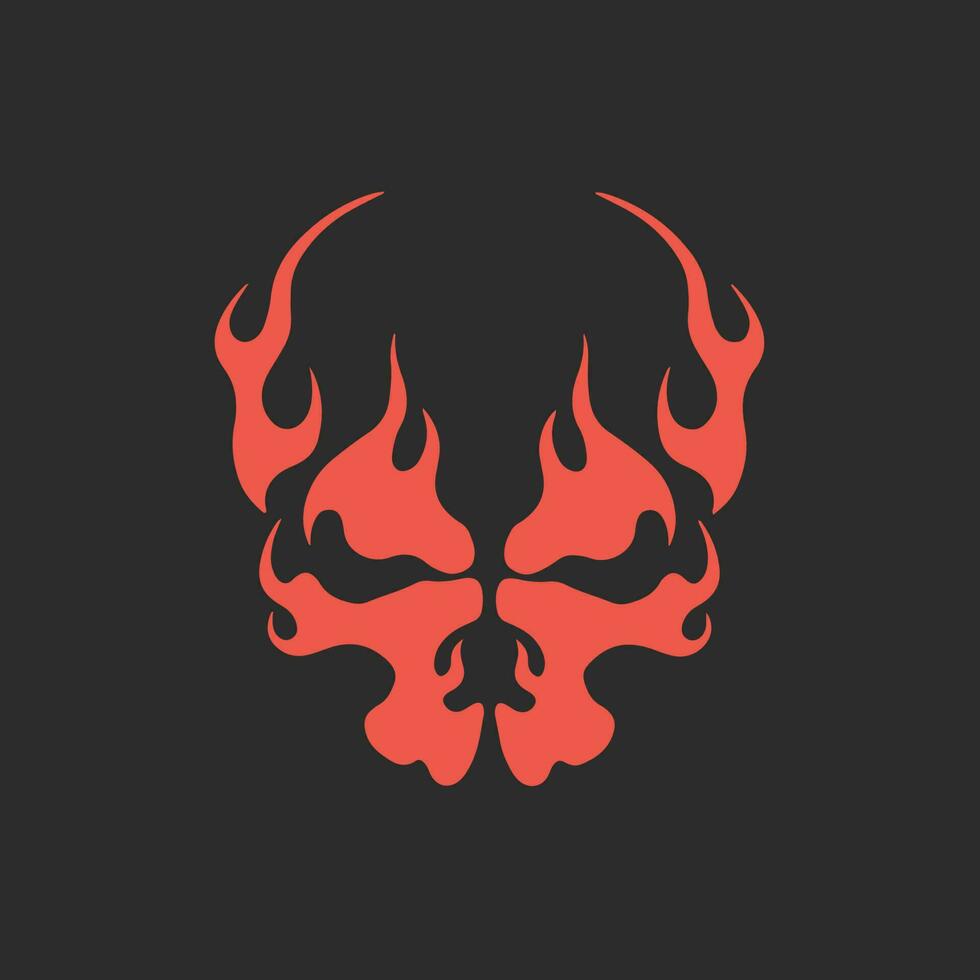 flamejante vermelho branco crânio símbolo logotipo em Preto fundo. tribal decalque estêncil tatuagem Projeto. plano vetor ilustração.