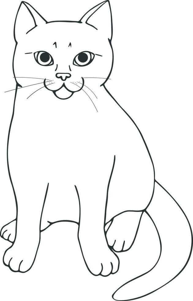 fofa sentado gato retrato em branco fundo. sentado animal contorno. mão desenhado gato. esboço. vetor arte