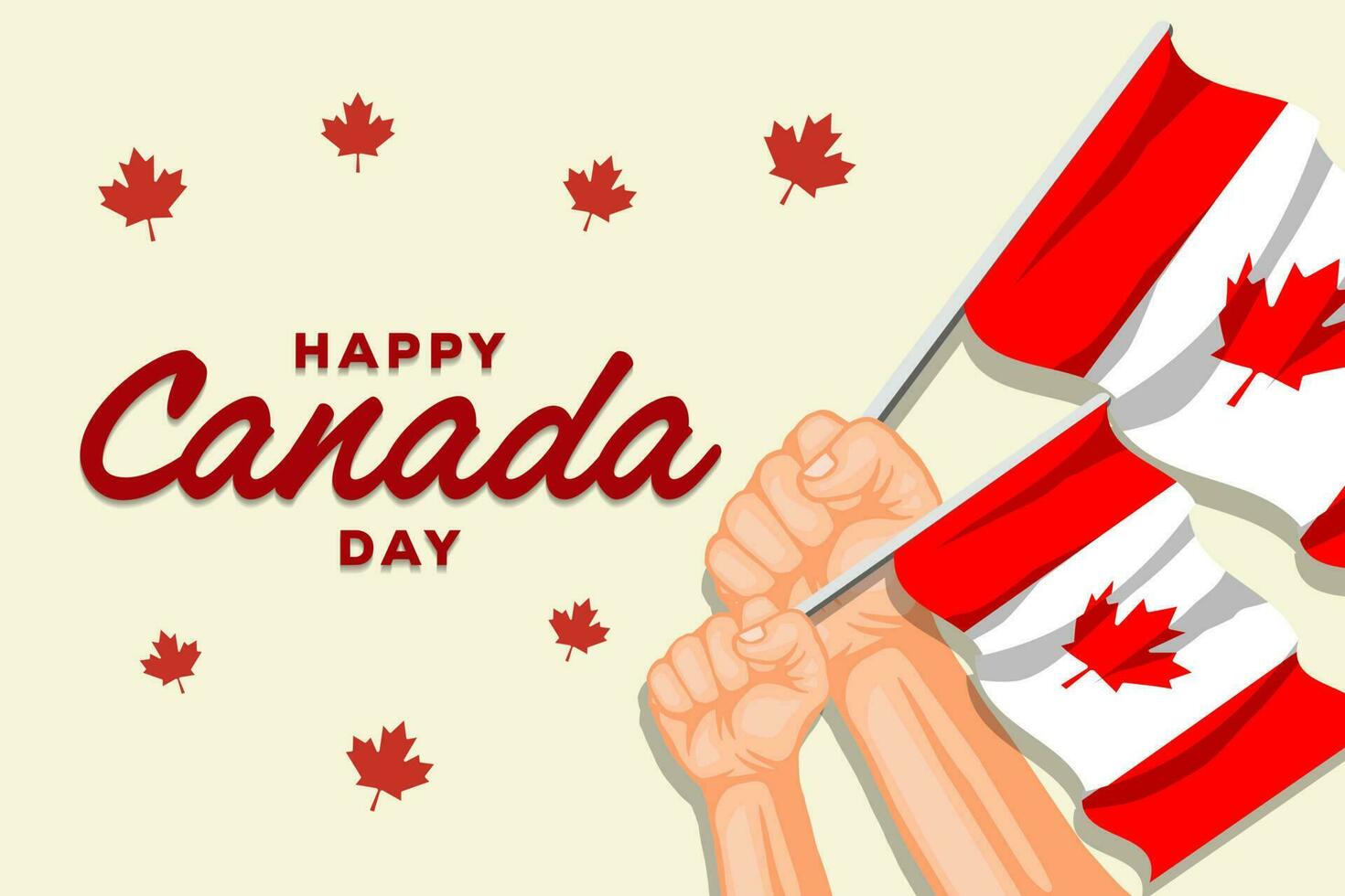 feliz Canadá dia fundo ilustração com mãos segurando canadense bandeira vetor