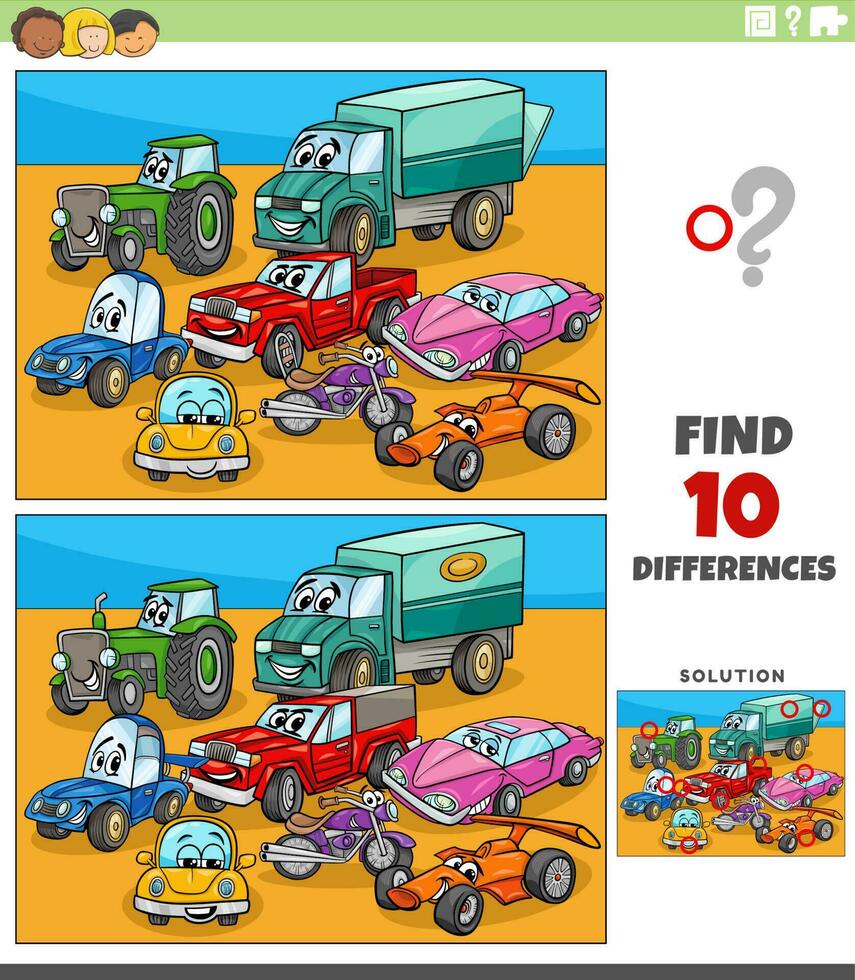 diferenças jogos com desenho animado carros personagens grupo vetor