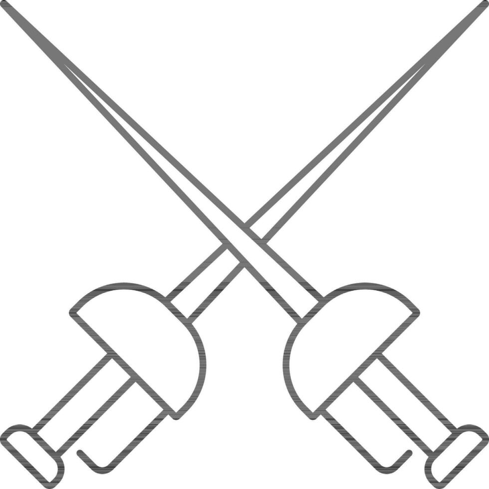 Cruz espadas ícone dentro fino linha arte. vetor