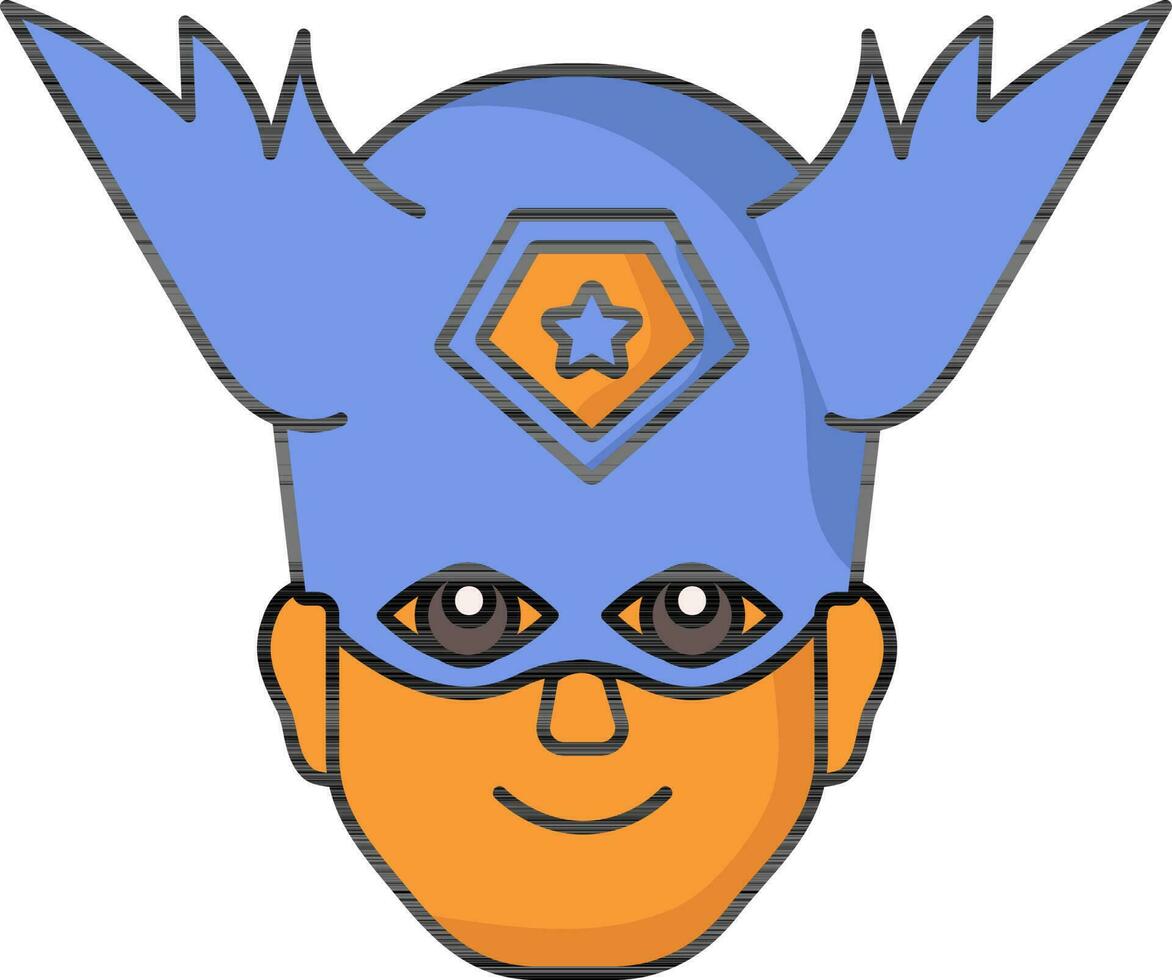 Super heroi asas capacete vestindo homem face laranja e azul ícone. vetor