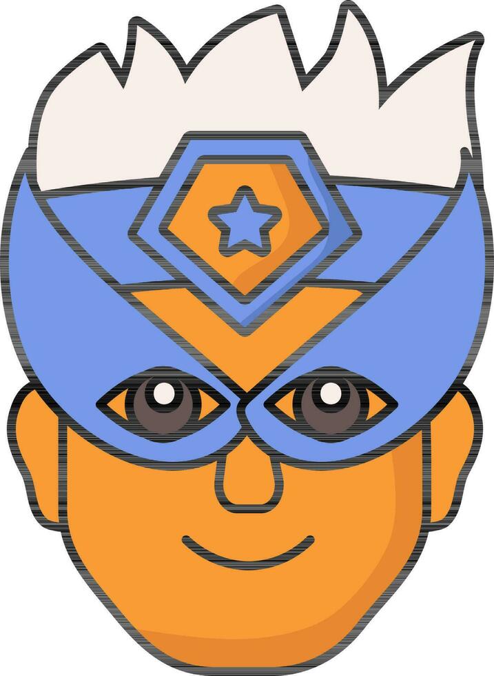 Super heroi olho mascarar e arco de cabelo vestindo homem face ícone dentro laranja e azul cor. vetor