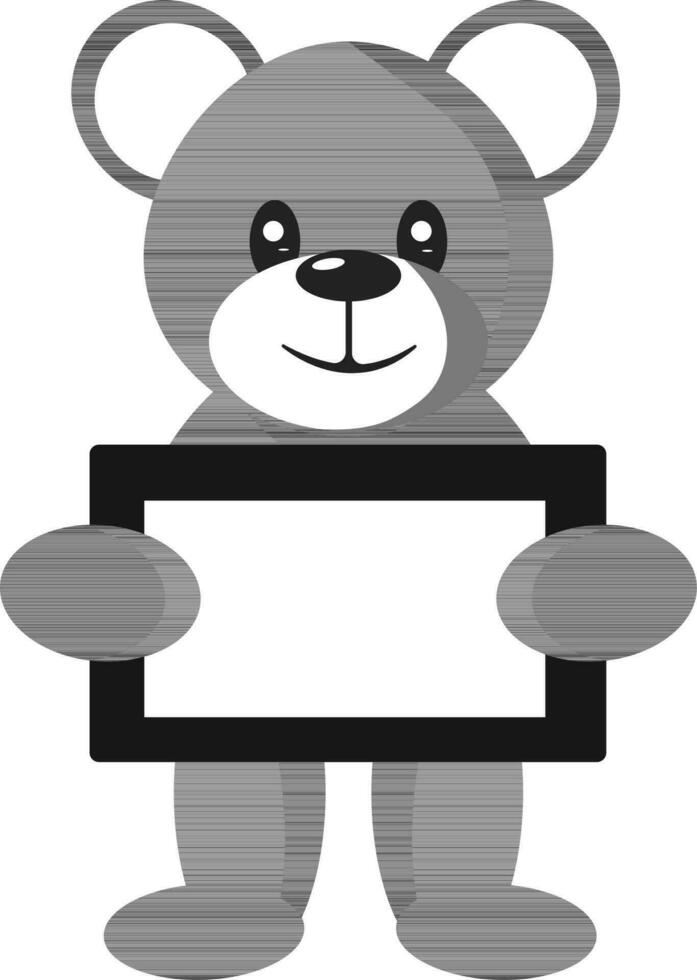 alegre Urso de pelúcia Urso personagem segurando bandeira ícone dentro Preto e branco cor. vetor