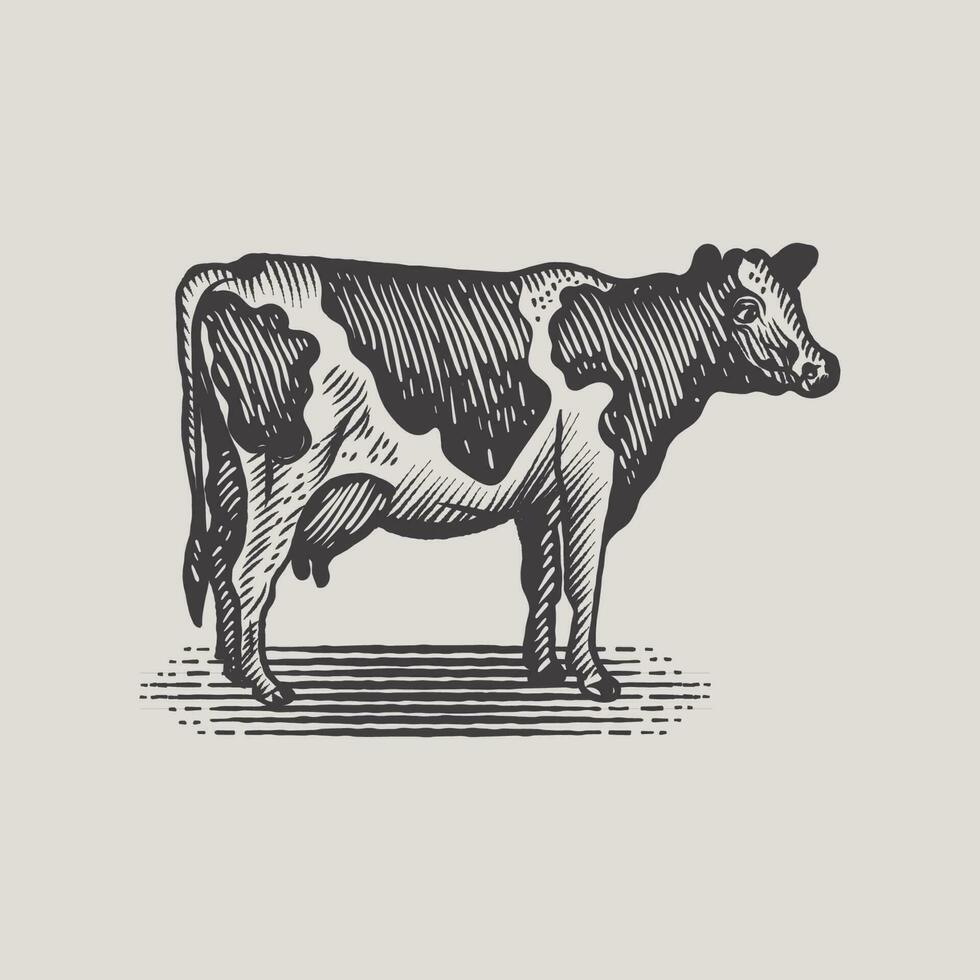 ilustração vaca vintage vetor