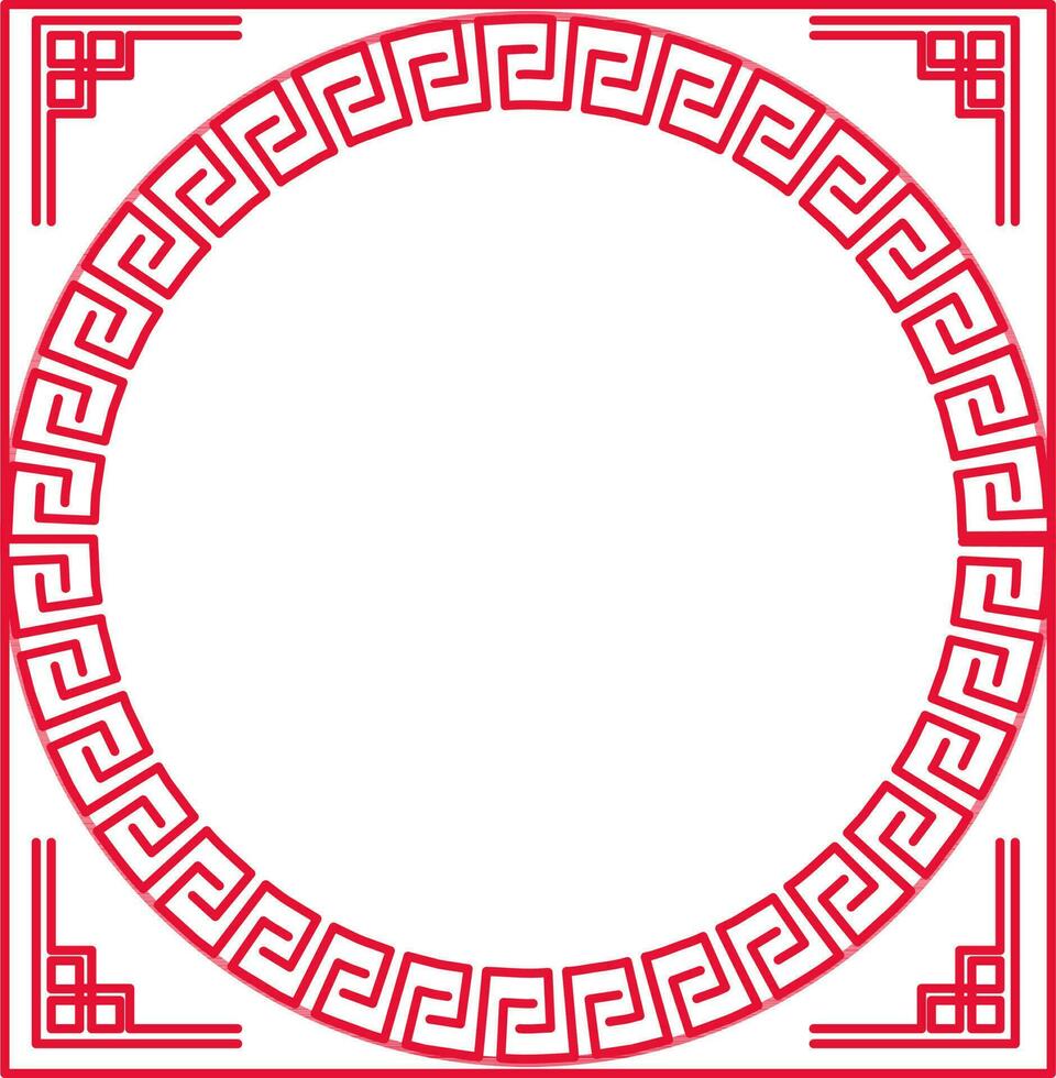 esvaziar chinês circular quadro, Armação dentro vermelho linear estilo. vetor